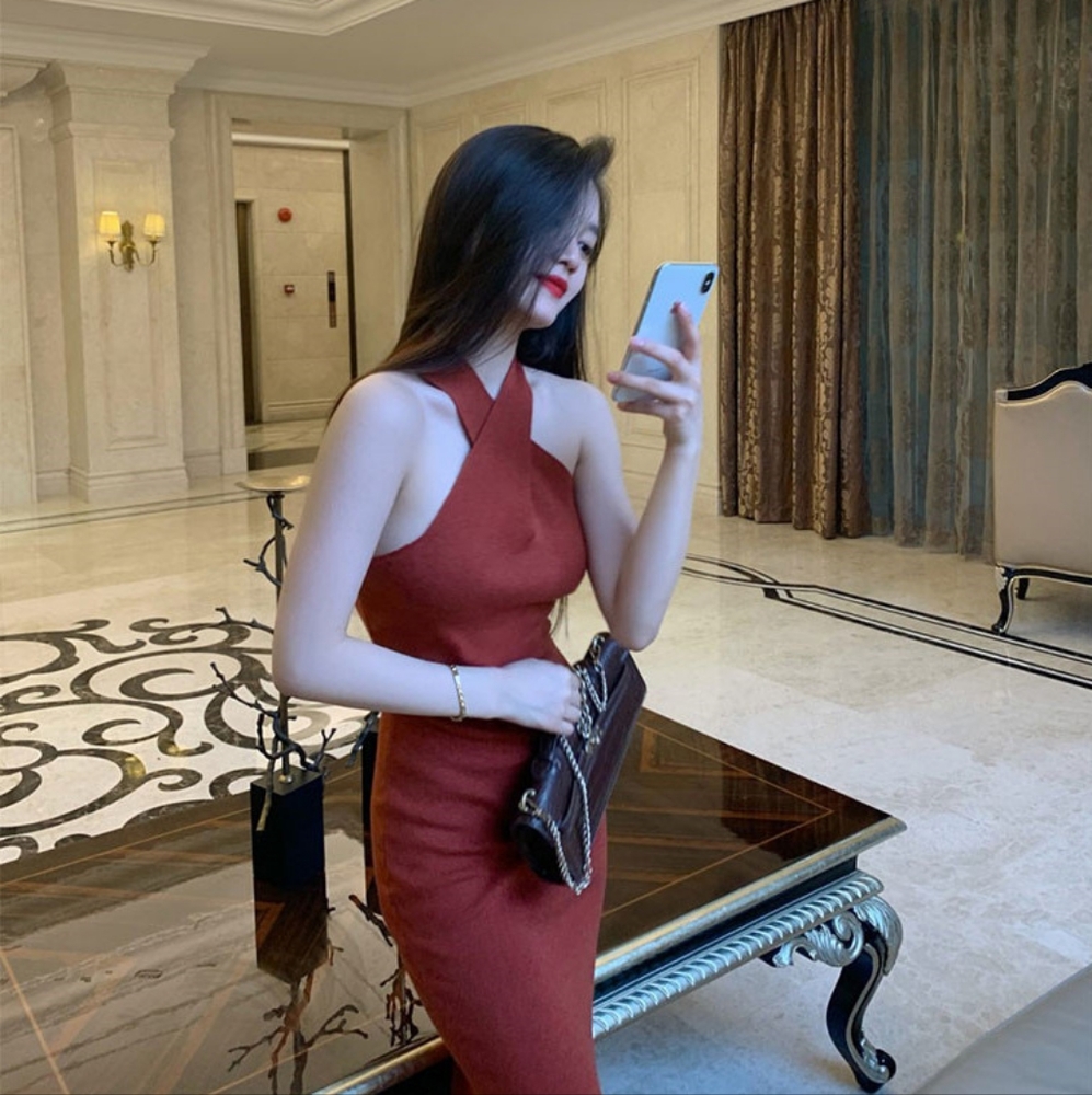 Red sexy non-sleeve summer sweater dress - Picture 5 of 7